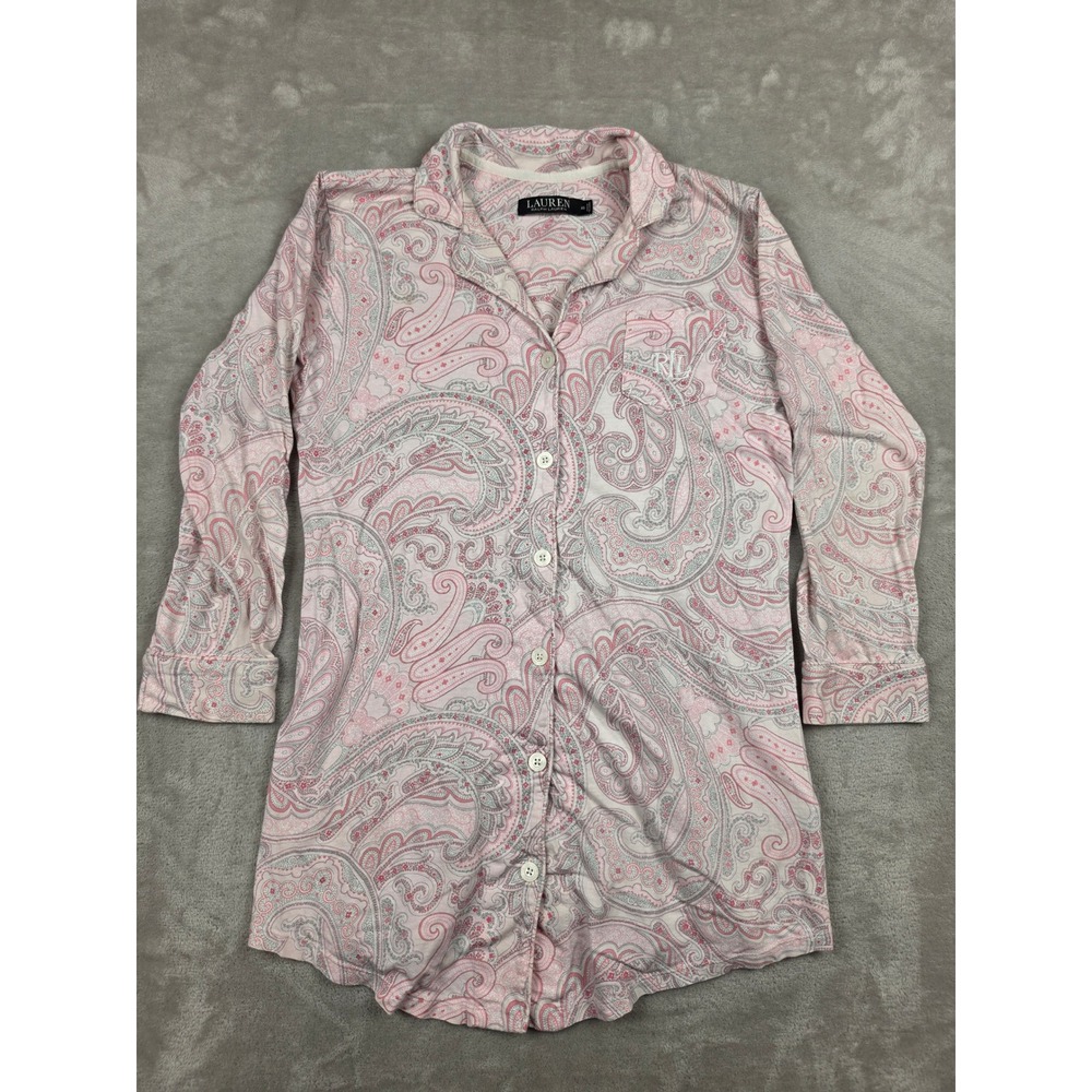 Lauren Ralph Lauren Sleep Shirt Womens XS Pink Paisley Button Up Nightgown *Read